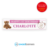 Teddy Bear Pink PVC Birthday Banner - AB110