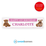 Teddy Bear Pink PVC Birthday Banner - AB110