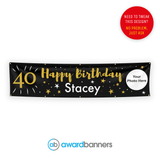Black with Gold Stars PVC Birthday Banner - AB101