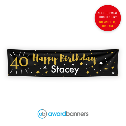 Black with Gold Stars PVC Birthday Banner - AB101