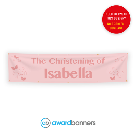 Pink Stars PVC Christening Banner - AB102