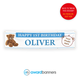 Teddy Bear Blue PVC Birthday Banner - AB105