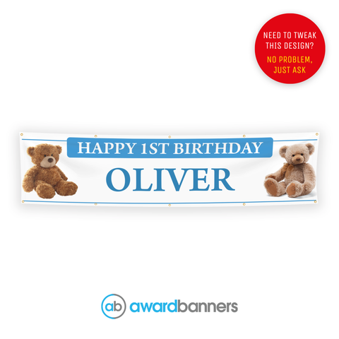 Teddy Bear Blue PVC Birthday Banner - AB105