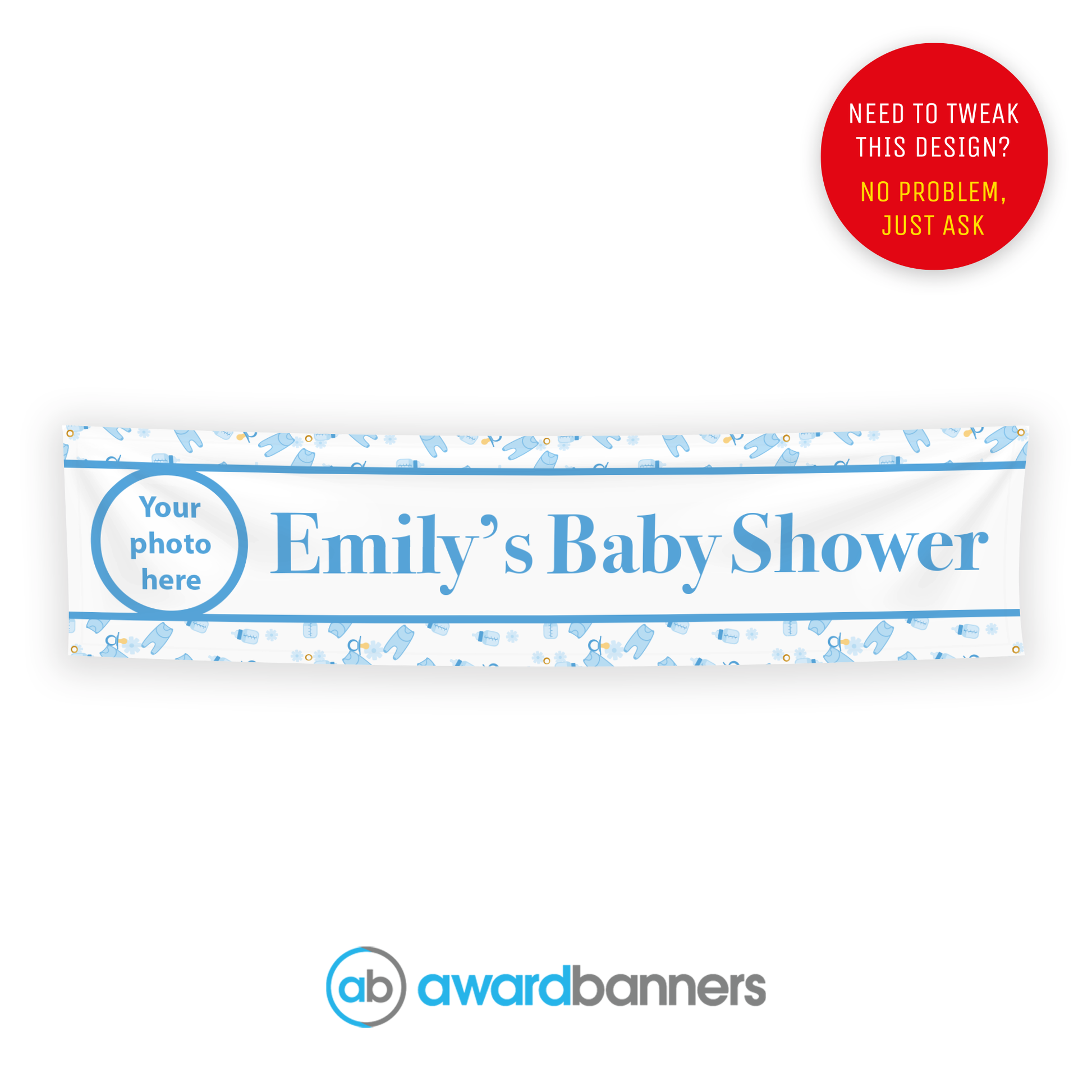 Personalised Blue Baby Shower PVC Banner - AB131