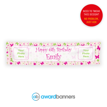 Red and Green Butterflies PVC Birthday Banner - AB159
