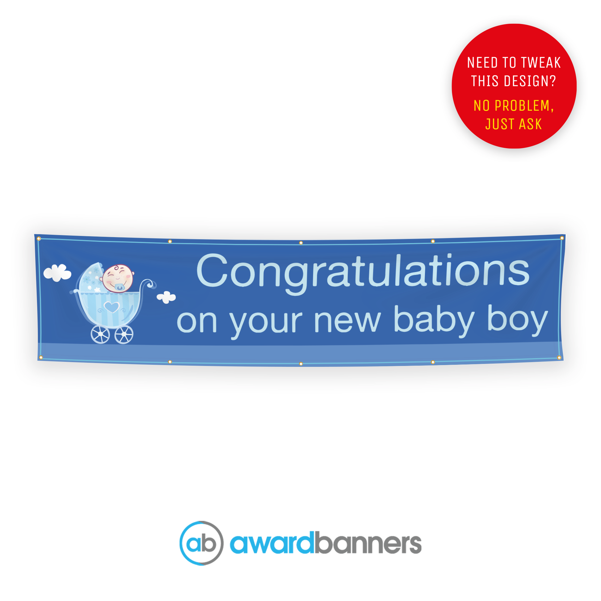 Blue Pram PVC Congratulations Banner - AB168