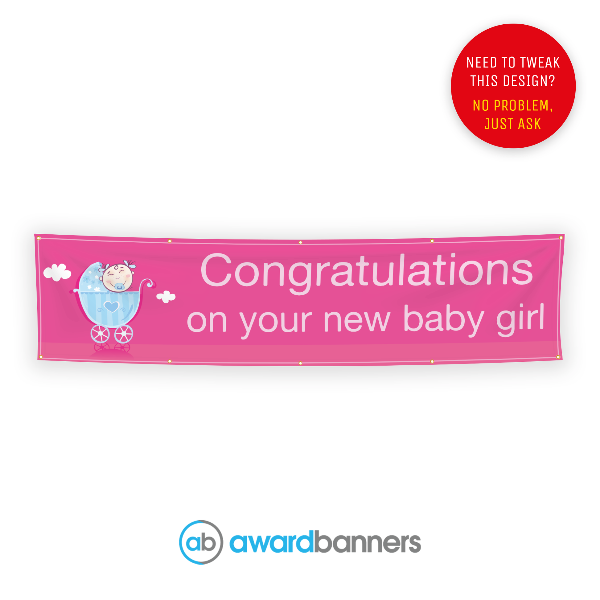 Pink Pram PVC Congratulations Banner - AB169