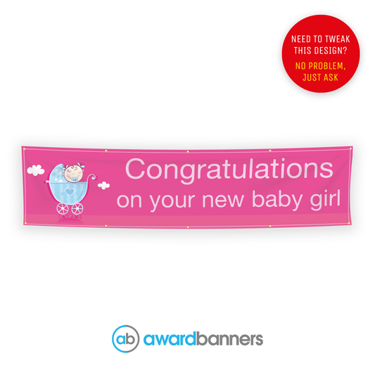 Pink Pram PVC Congratulations Banner - AB169