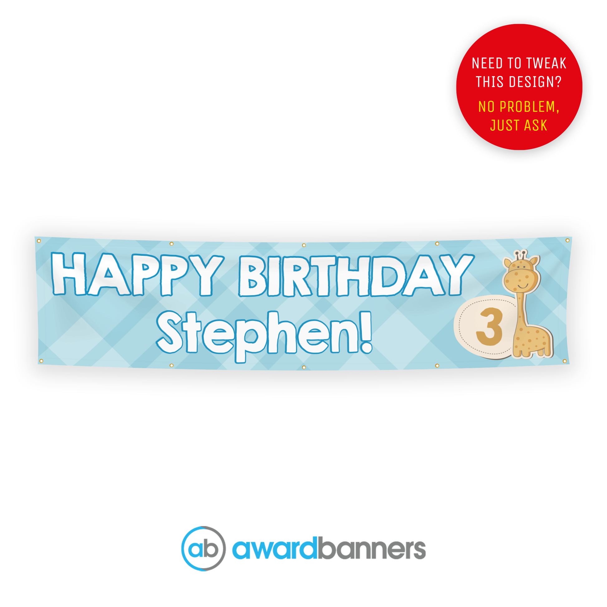 Giraffe Blue PVC Birthday Banner - AB194