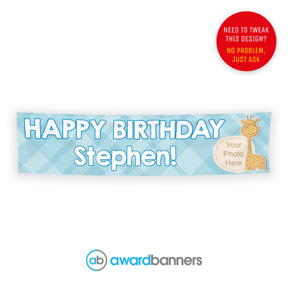 Giraffe Blue PVC Birthday Banner - AB194