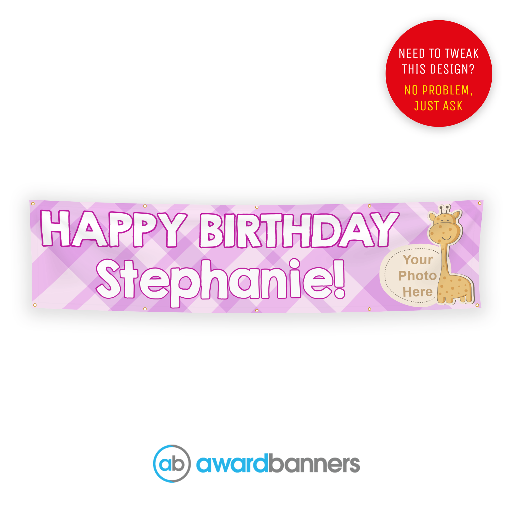 Giraffe Pink PVC Birthday Banner - AB195